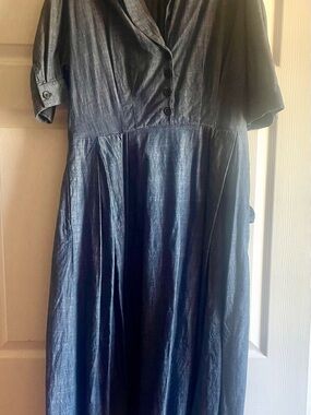 Eshakti Lightweight Denim sz 14 Navy Button-Front Maxi Dress